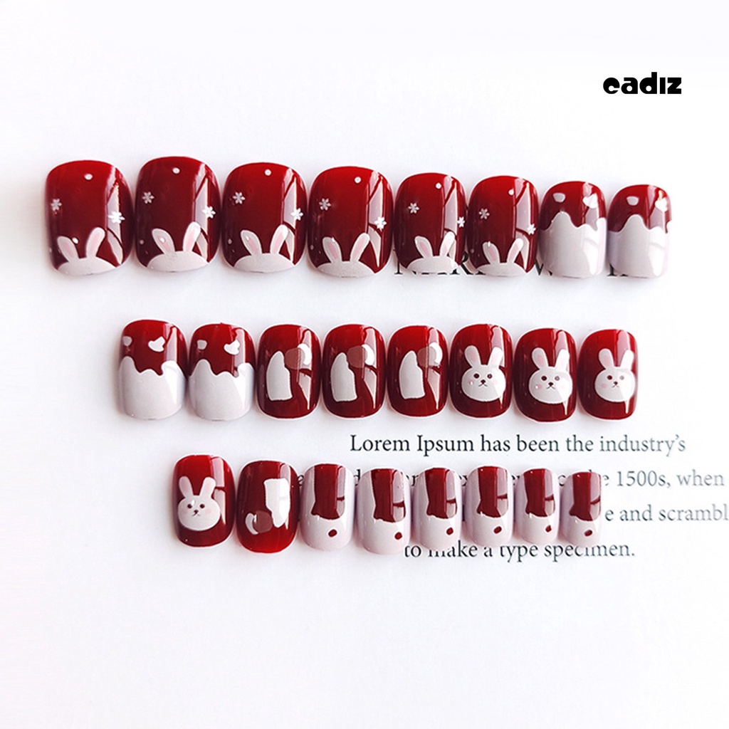 Hộp 24 Móng Tay Giả Hình Vuông Họa Tiết Thỏ Hoạt Hình Dễ Thương Cho Salon