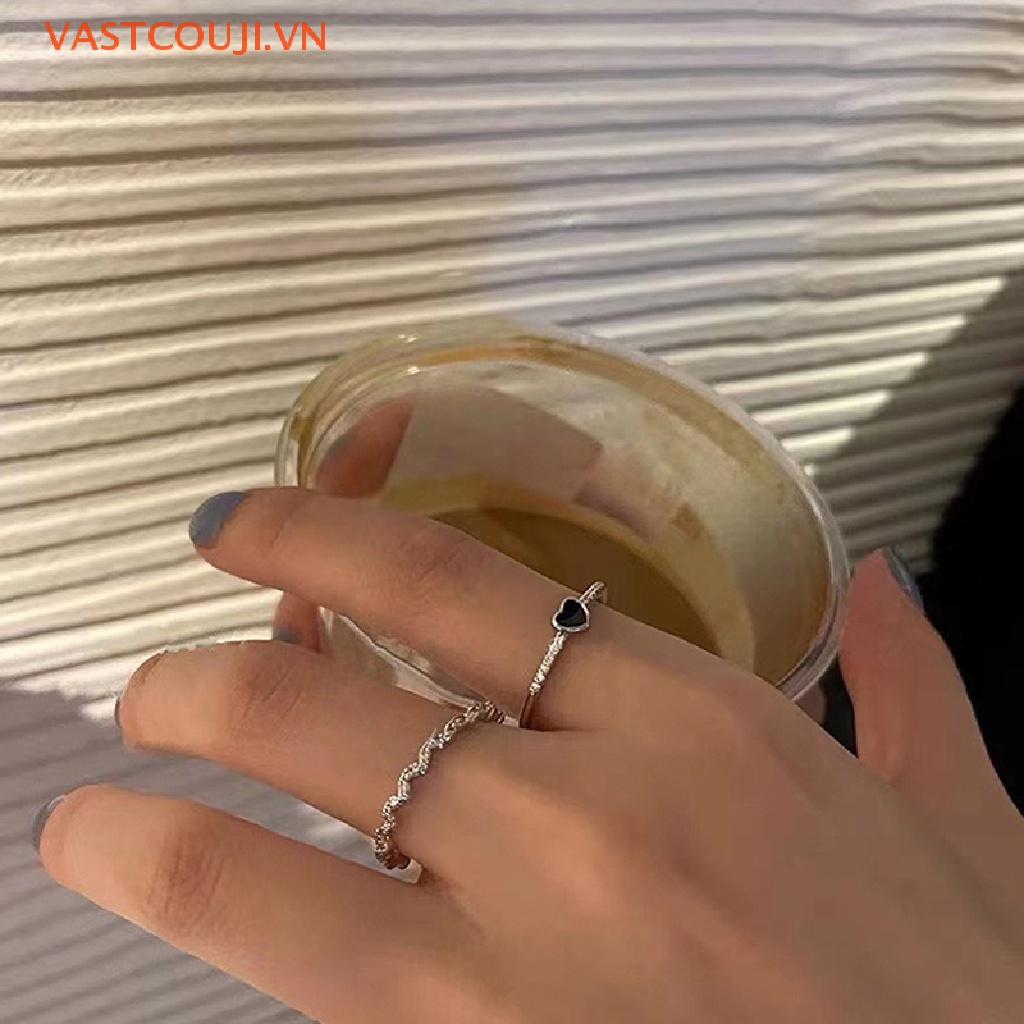 Nhẫn Thiết Kế Nhỏ Màu Đen Họa Tiết Tranh Sơn Dầu VASTJI Thời Trang Cho Nữ