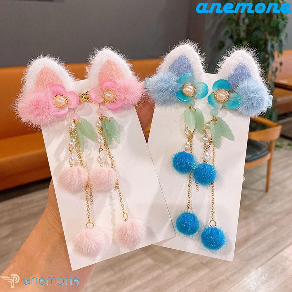 Trâm Cài Tóc Hình Tai Mèo Bằng Vải Lông Phong Cách Trung Hoa Dễ Thương Cho Bé Gái