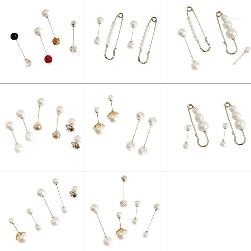 1 Bộ Ghim Cài Cổ Áo Bằng Đồng Đính Ngọc Trai Giả Lấp Lánh Chống Ánh Sáng An Toàn Cho Nữ