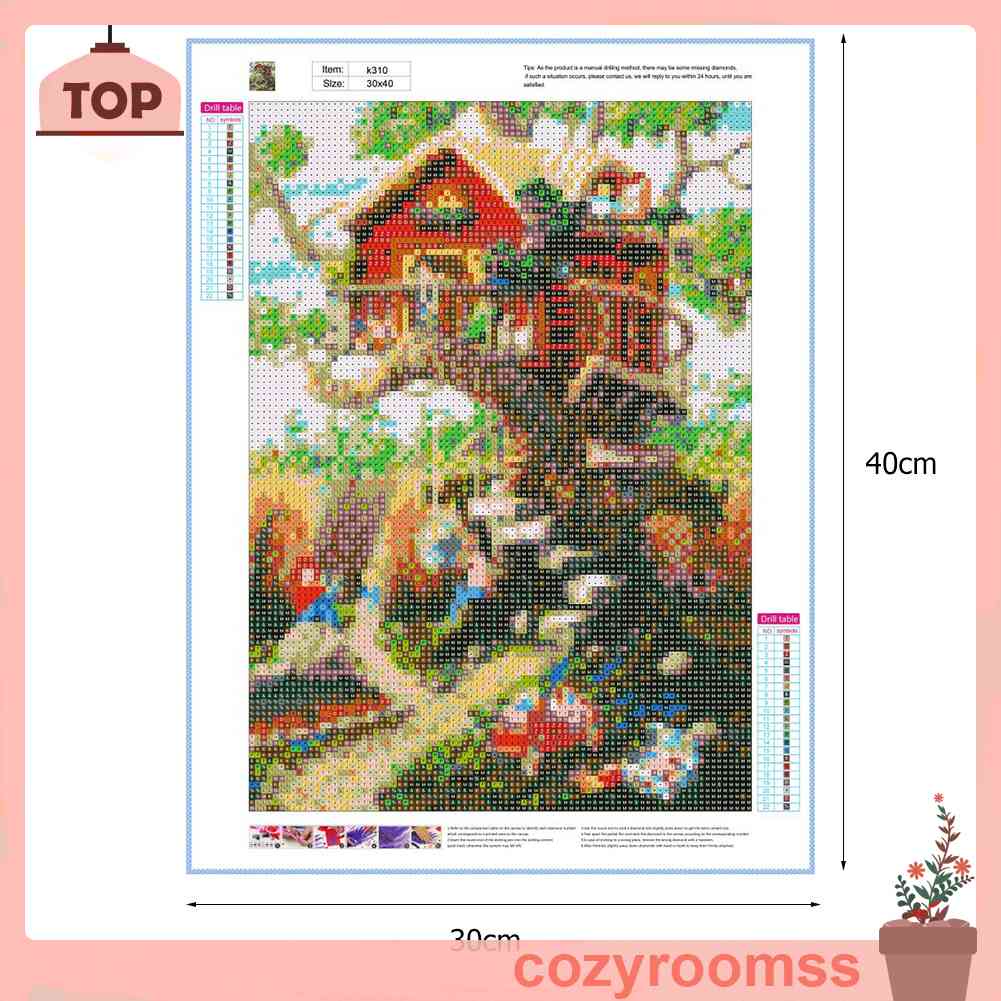 Tranh Đính Đá Kim Cương Toàn Bộ 5D DIY Hình Vẽ Ngôi Nhà Trên Cây