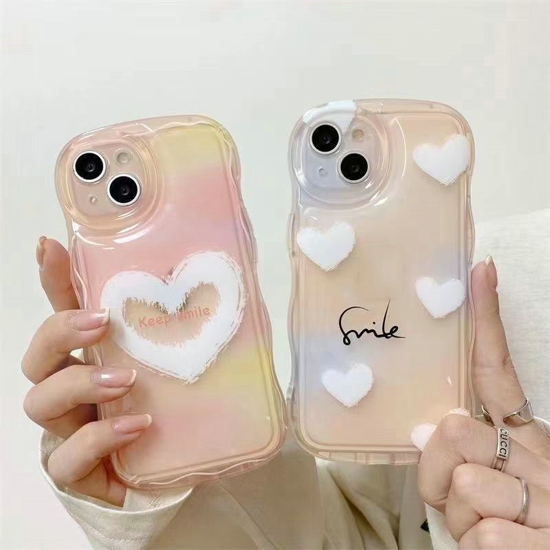 DBW| Ốp lưng Đối với iPhone 6 6s 7 8 Plus X Xr Xs Max 11 12 13 14 15 Pro Max Motify Soft Colorful Gradient White Heart Wave Edge Case