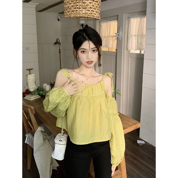 Áo kiểu NZN trễ vai tay dài phồng thời trang cho nữ