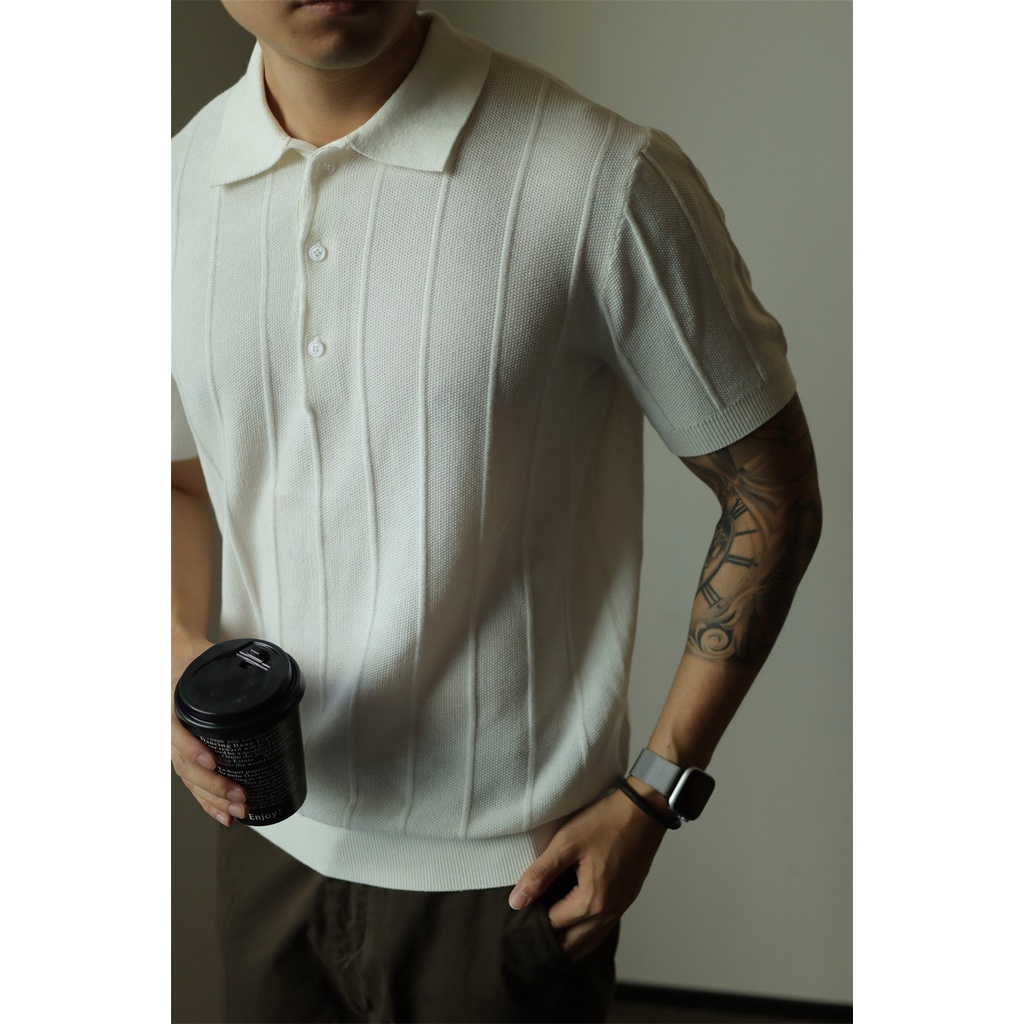 Áo Thun POLO Dệt Kim Tay Ngắn Màu Sắc Tươi Sáng Phong Cách Retro Cho Nam Giới