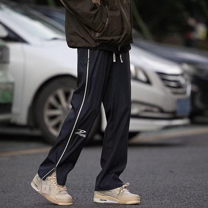 Quần Dài Ống Đứng Phối Khóa Kéo Phong Cách Retro Đường Phố Mỹ Cá Tính Cho Nam