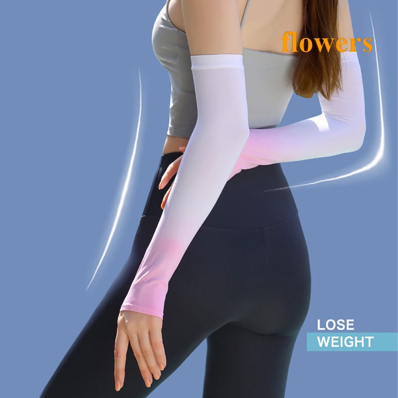 1 Cặp Găng Tay Chống Nắng Bằng Lụa Lạnh Co Giãn Màu Gradient Bảo Vệ Cánh Tay Khi