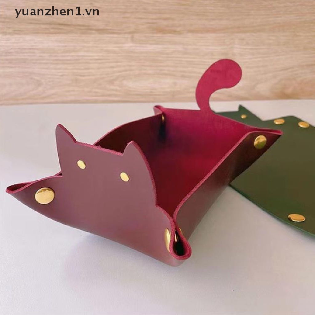 1 Khay Đựng Đồ Dùng Bằng Da Hình Mèo Dễ Thương