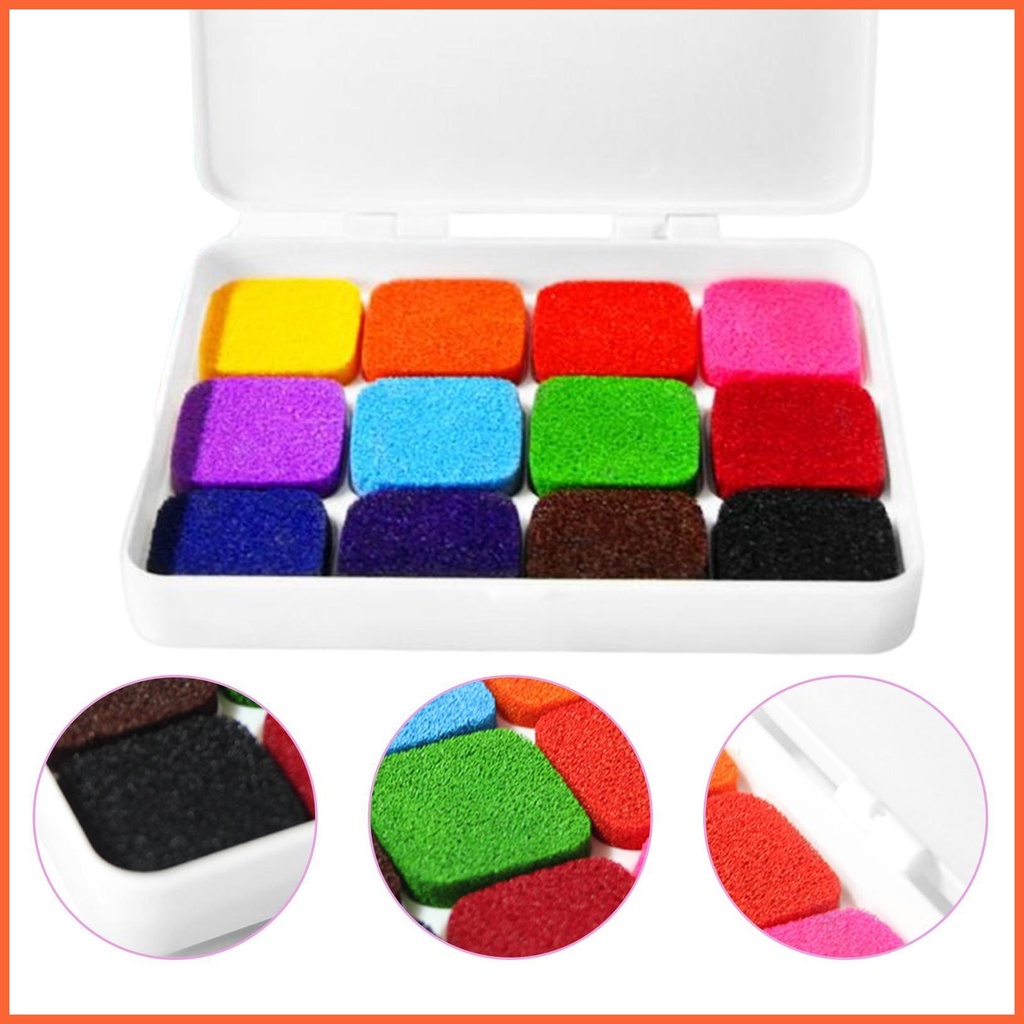 Đệm Mực In Dấu Vân Tay 12 / 24 Màu Có Thể Giặt Sạch Dành Cho Trẻ Em DIY