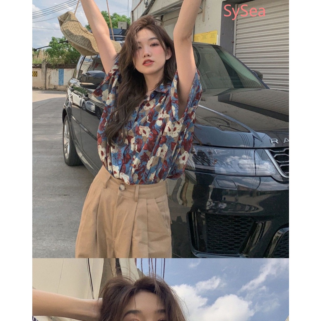 Áo Sơ Mi Họa Tiết Hoa Phong Cách Retro Hàn Quốc
