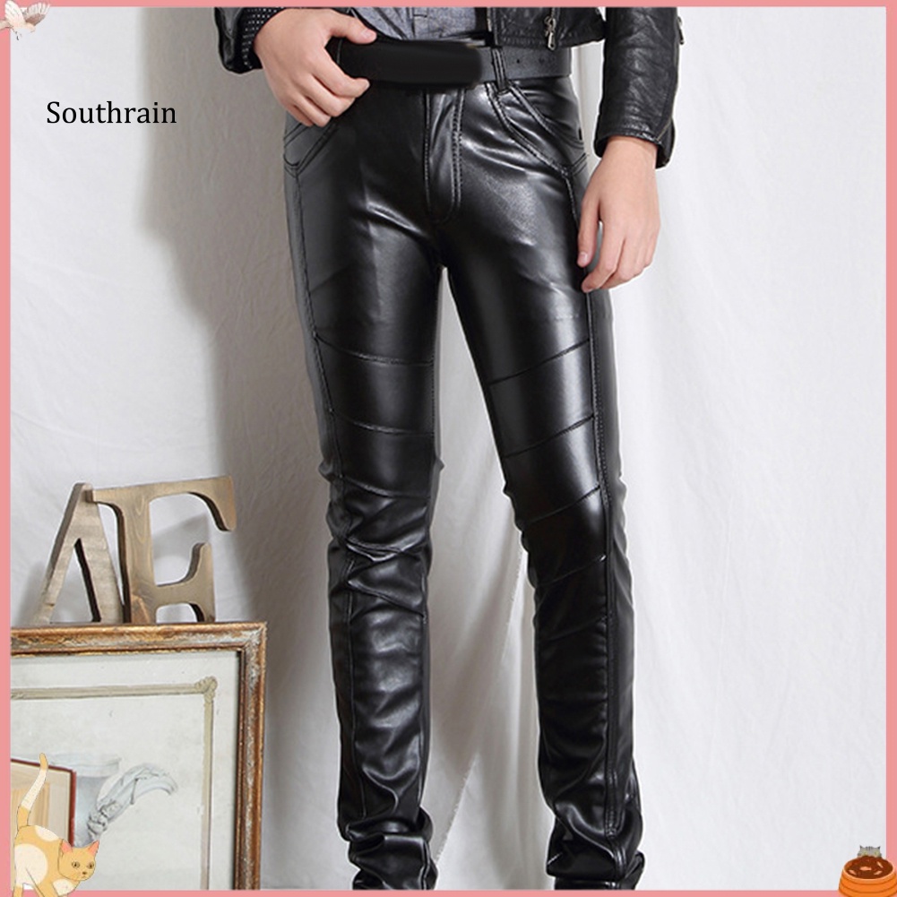 Quần Dài Giả Da Nhiều Túi Màu Trơn Thời Trang Nam Tính