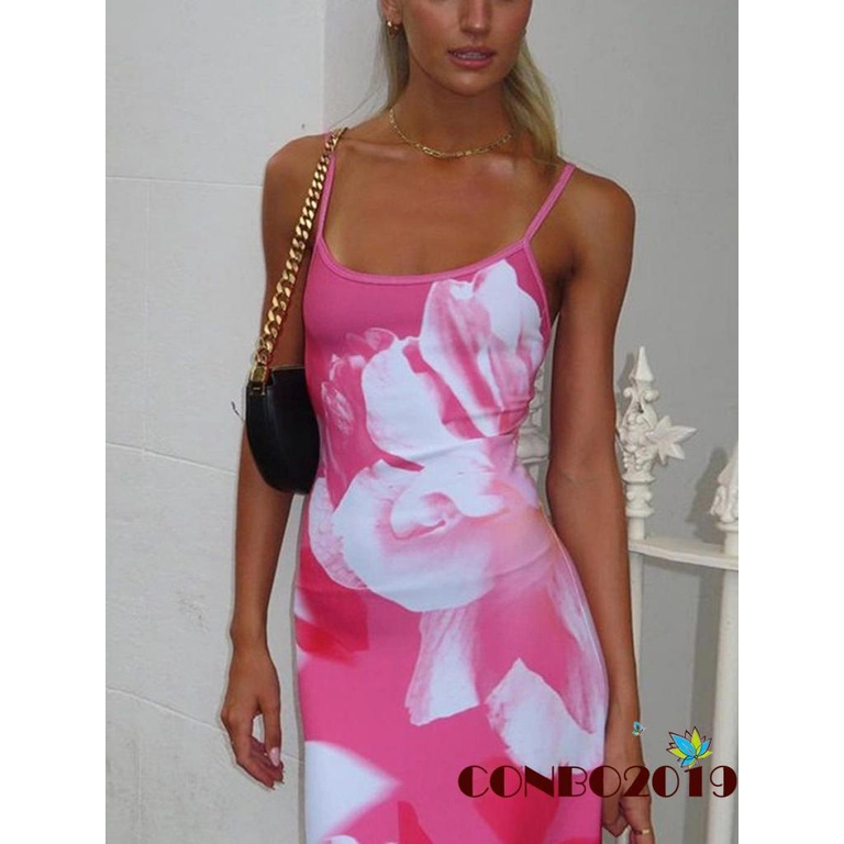 Đầm Dài Hai Dây Hở Lưng Khoét Sâu Họa Tiết Hoa Thời Trang Mùa Hè Cho Nữ