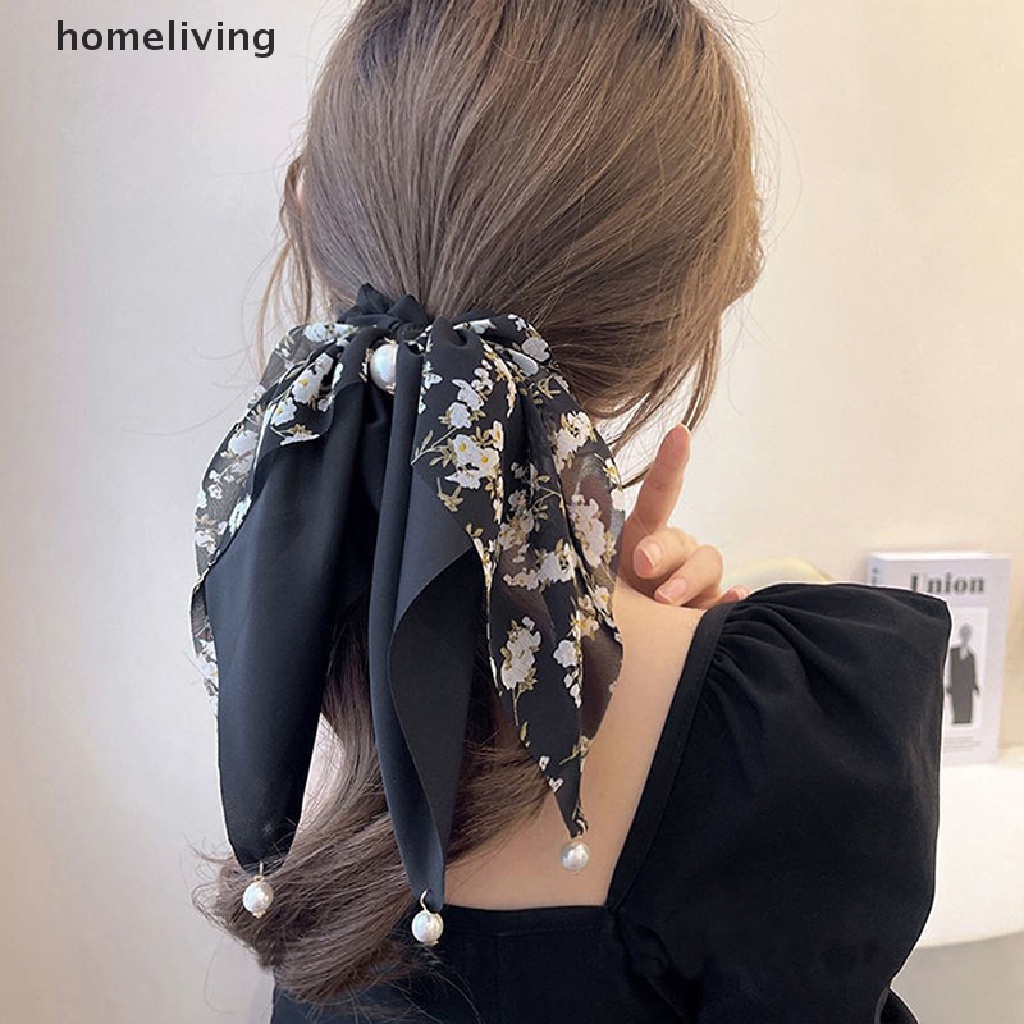 Dây Buộc Tóc Hình Nơ Đính Ngọc Trai Đơn Giản Thời Trang Hàn Quốc