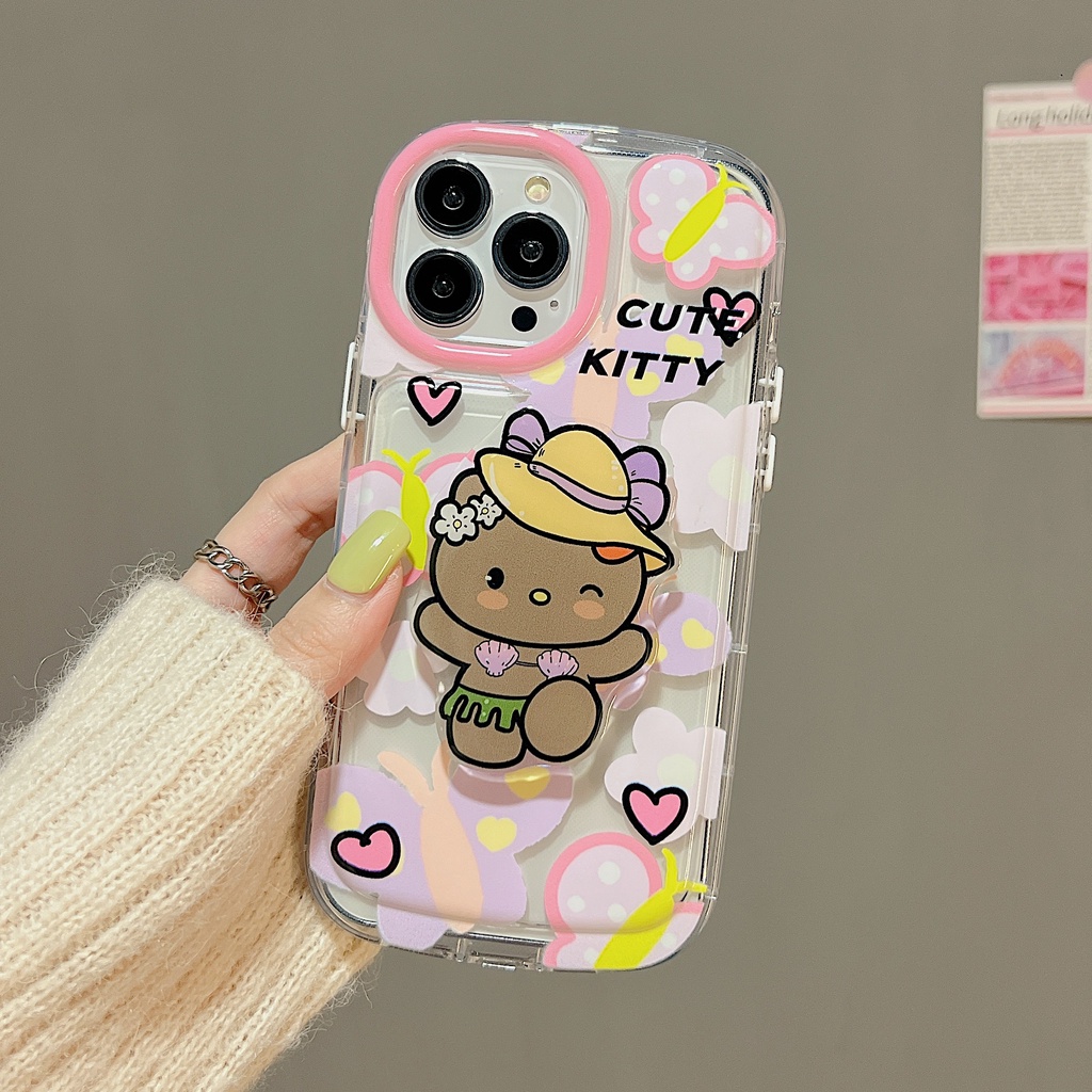 Ốp Điện Thoại TPU Dẻo Trong Suốt Họa Tiết Hoạt Hình Hello Kitty Kèm Giá Đỡ Cho iPhone 14 13 12 11 PRO MAX