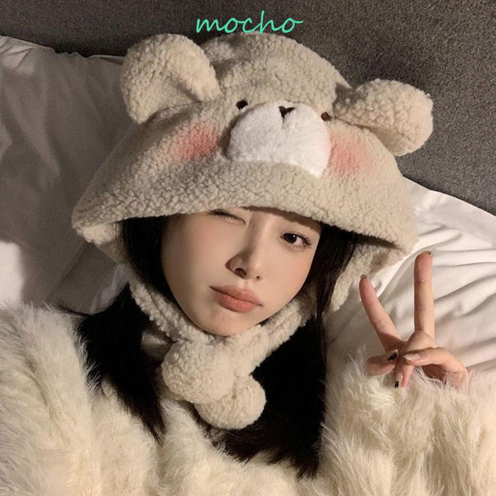 Mũ Len Dày Dặn Chống Gió Giữ Ấm Mùa Đông In Hình Gấu Hoạt Hình Thời Trang Cho Nữ