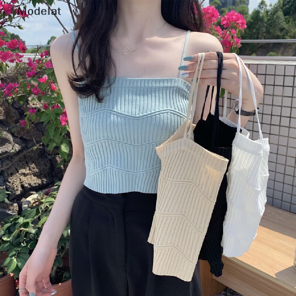 Áo Hai Dây Dệt Kim Màu Trơn Thời Trang Mùa Hè Quyến Rũ Cho Nữ