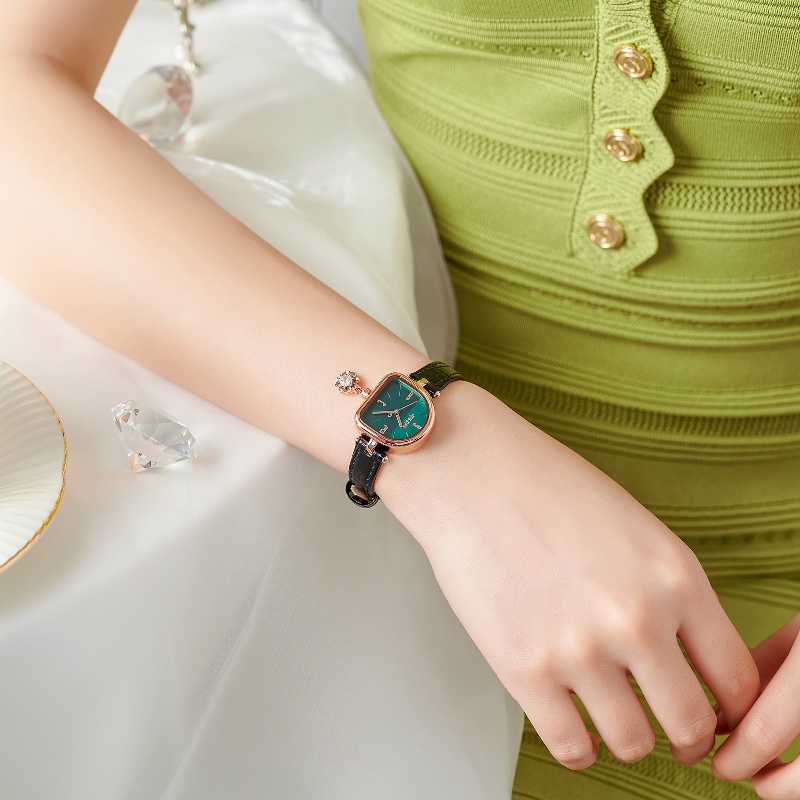 Đồng Hồ Quartz Julius Mặt Oval Đính Đá Chống Thấm Nước Gắn Dây Đeo Thời Trang Mùa Hè 1394