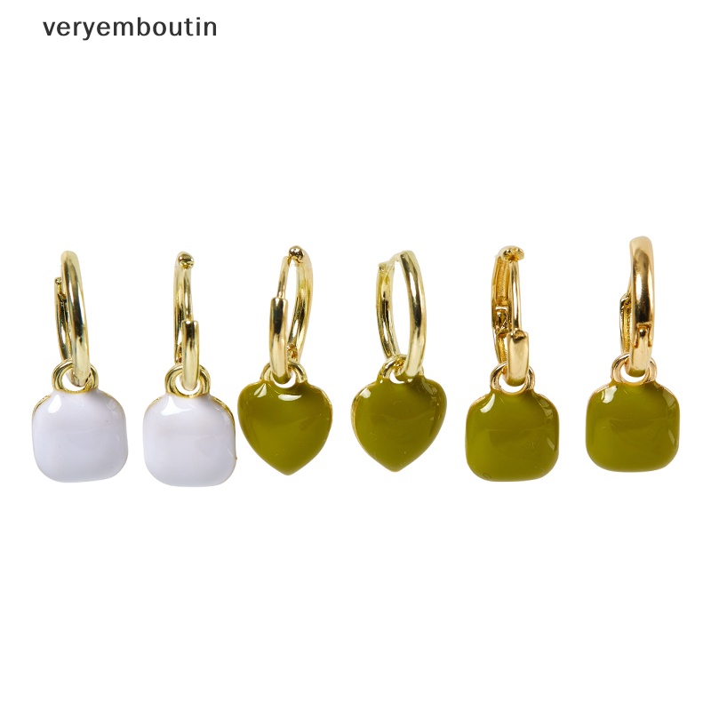 1 Đôi Bông Tai Hình Vuông / Trái Tim Phong Cách Vintage Pháp Đơn Giản Ngọt Ngào Cho Nữ