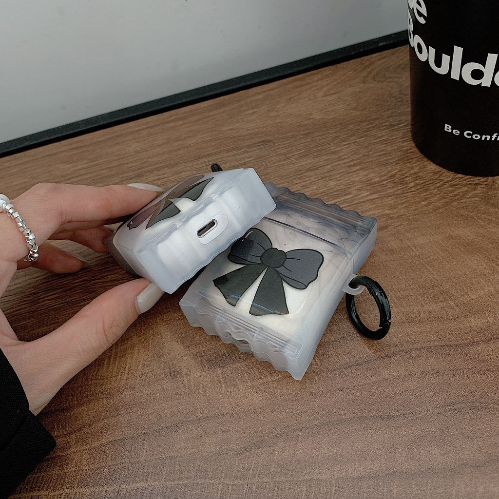 Vỏ Bảo Vệ Hộp Sạc Tai nghe không dây Airpods 1 / 2 3 Pro2 gen2022 Bằng Silicon Tpu Mềm Chống Trầy Hình Nơ Đen 3D