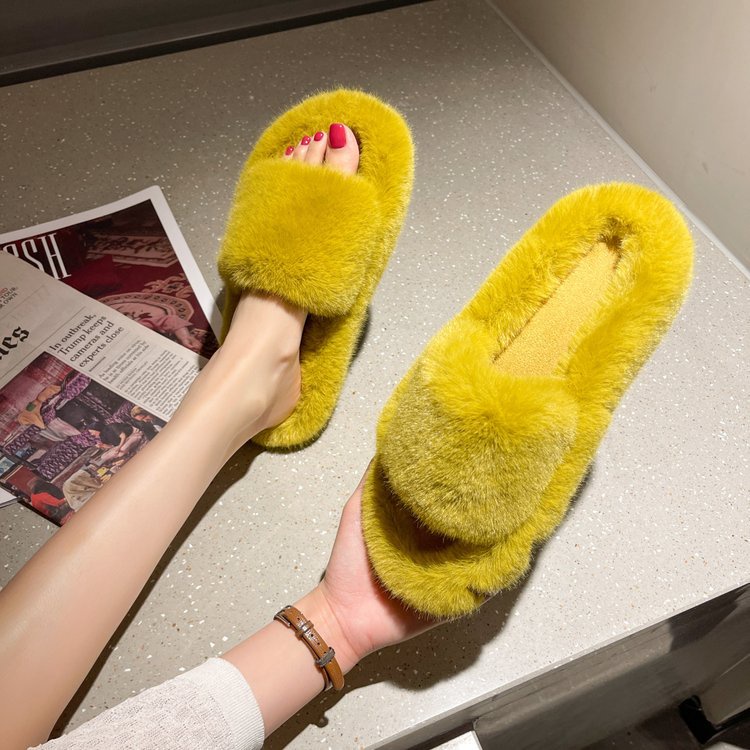 Dép Bông Quai Ngang Phủ Lông Dày Đế Cao 5cm Dễ Thương Thời Trang Mùa Thu Đông AA6252
