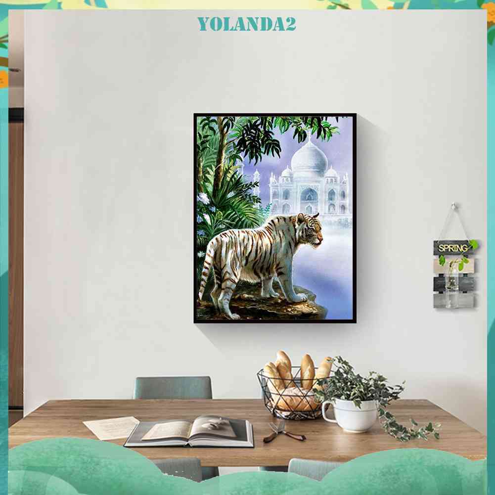 Bộ Tranh Đính Đá 5D DIY Hình Chú Hổ Trắng Độc Đáo Trang Trí Nhà Cửa