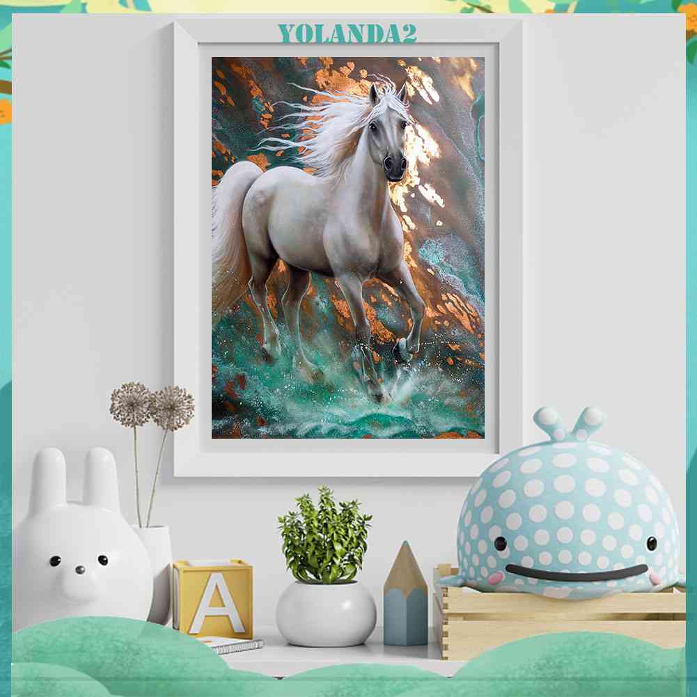 Bộ Tranh Đính Đá 5D Toàn Diện Họa Tiết Ngựa Trắng Độc Đáo DIY Dùng Trang Trí Nhà Cửa