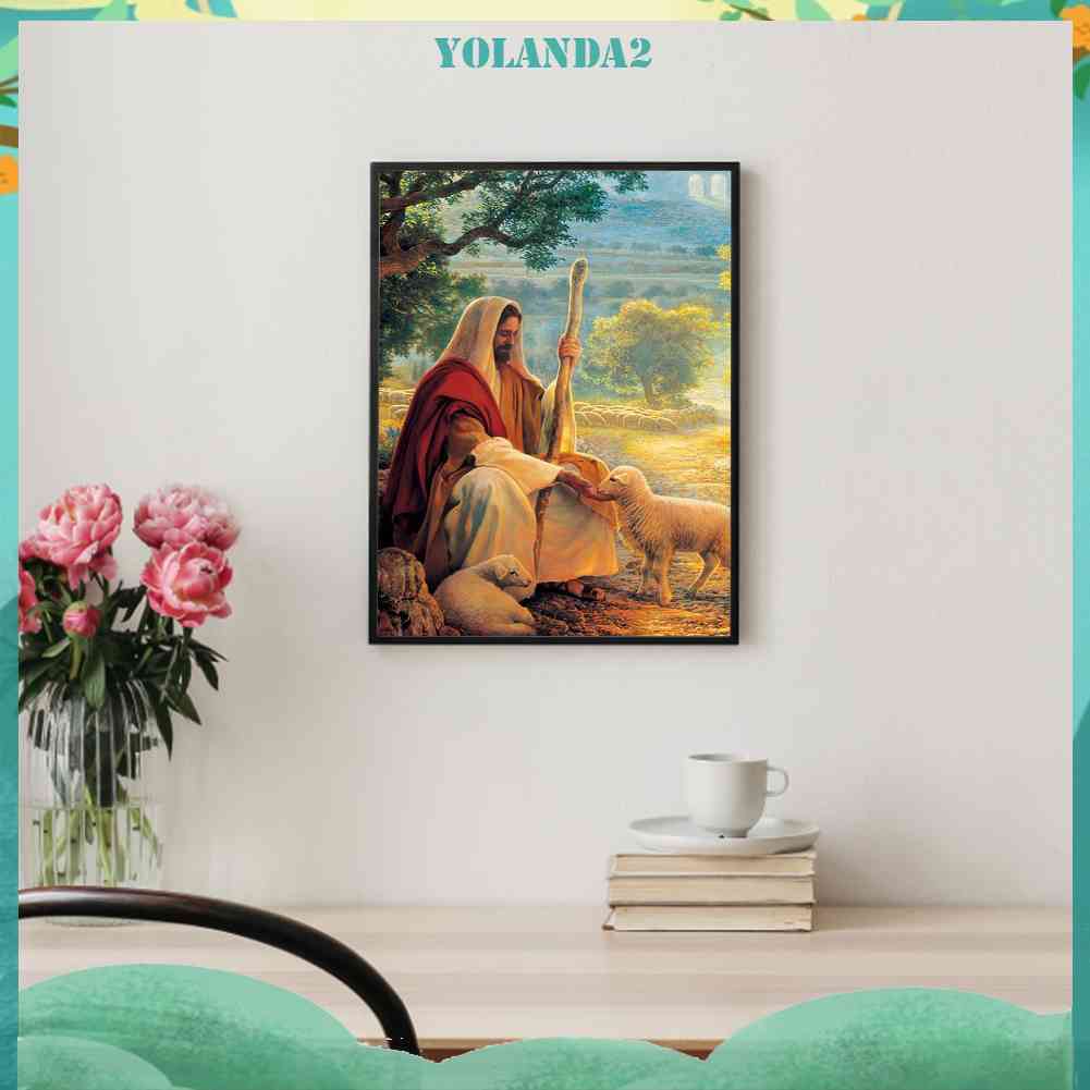 Tranh Đính Đá Kim Cương Toàn Bộ 5D DIY Hình Chúa Jesus Và Cừu