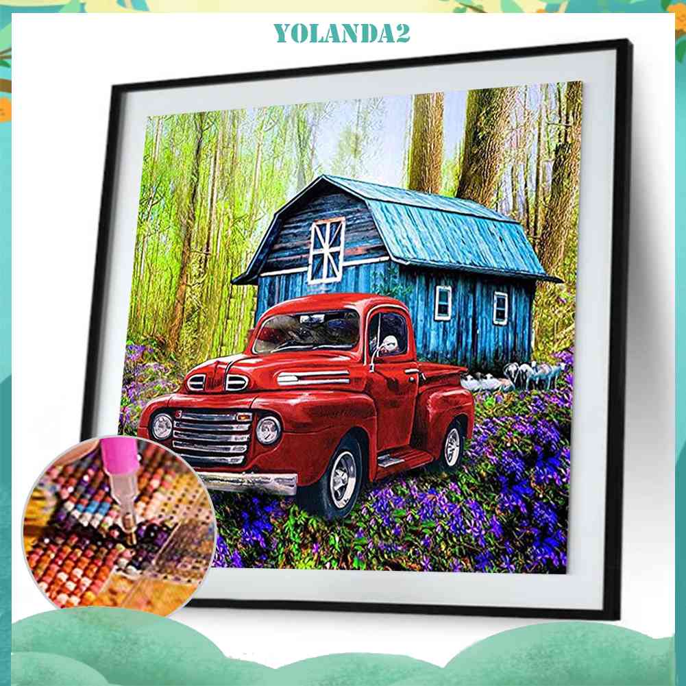 Tranh Đính Đá Kim Cương Toàn Bộ 5D DIY Hình Vẽ Xe Hơi Màu Đỏ