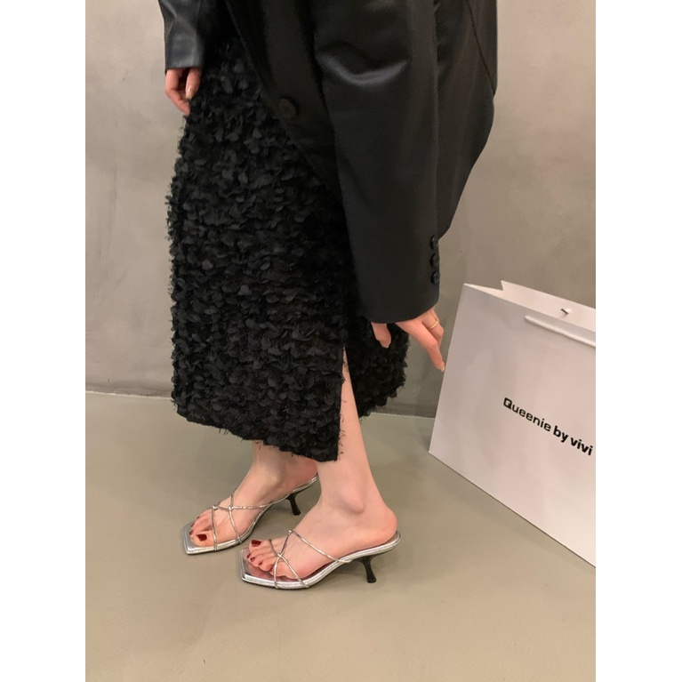 Duoya Tóc Thẳng ~ [Hàng Có Sẵn] Dép Sandal Cao Gót Màu Bạc Mang Ngoài Trời Thần Tiên Cao Cấp Miễn Phí Vận Chuyển