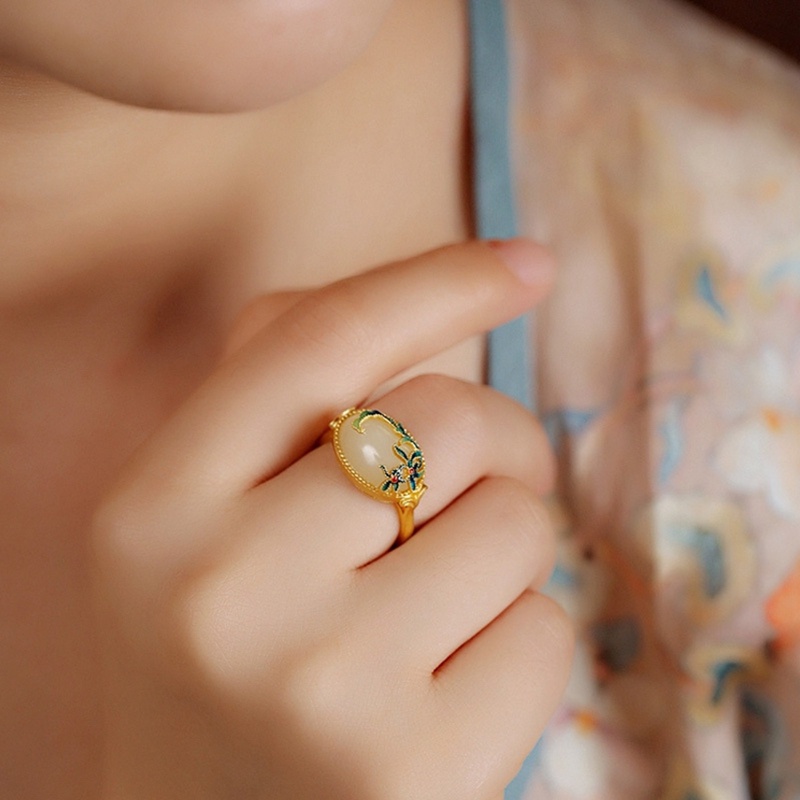 Nhẫn Hở Mạ Bạc 925 Đính Đá Ngọc Bích Thời Trang Cho Nữ