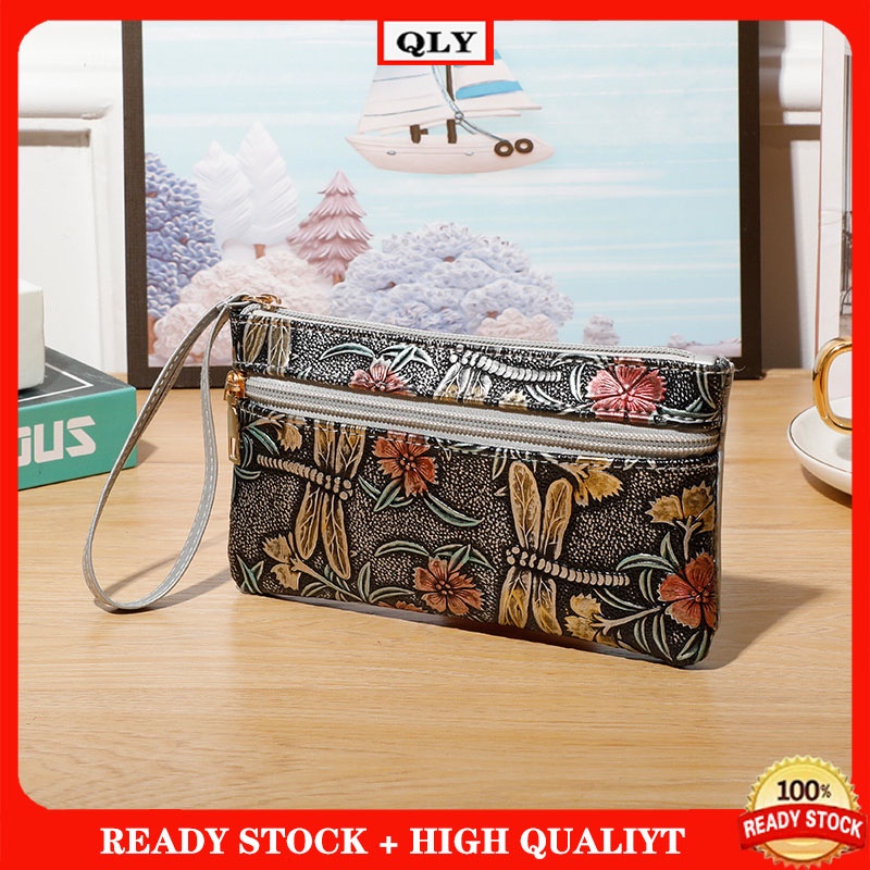Hot Ví Cầm Tay Khóa Kéo Đôi Phong Cách retro In Màu Cho Nữ