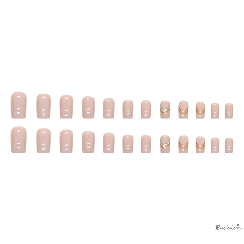 Bộ Móng Tay Giả Ngắn Hình Tam Giác Màu Vàng Đồng Thời Trang Cho Nữ