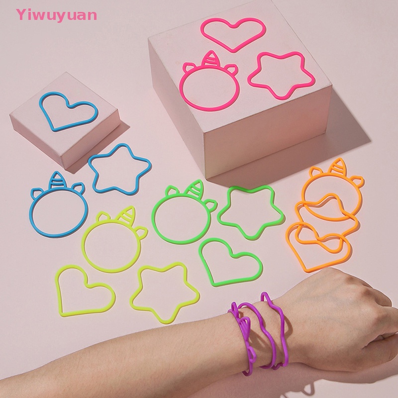 Bộ 3 Vòng Tay Silicon Màu Kẹo Họa Tiết Trái Tim / Ngôi Sao Xinh Xắn Mới