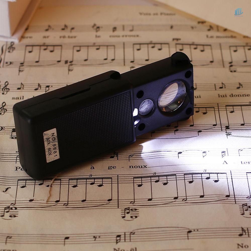 Kính Lúp Trang Sức Bỏ Túi Có Đèn LED UV 30X 60X