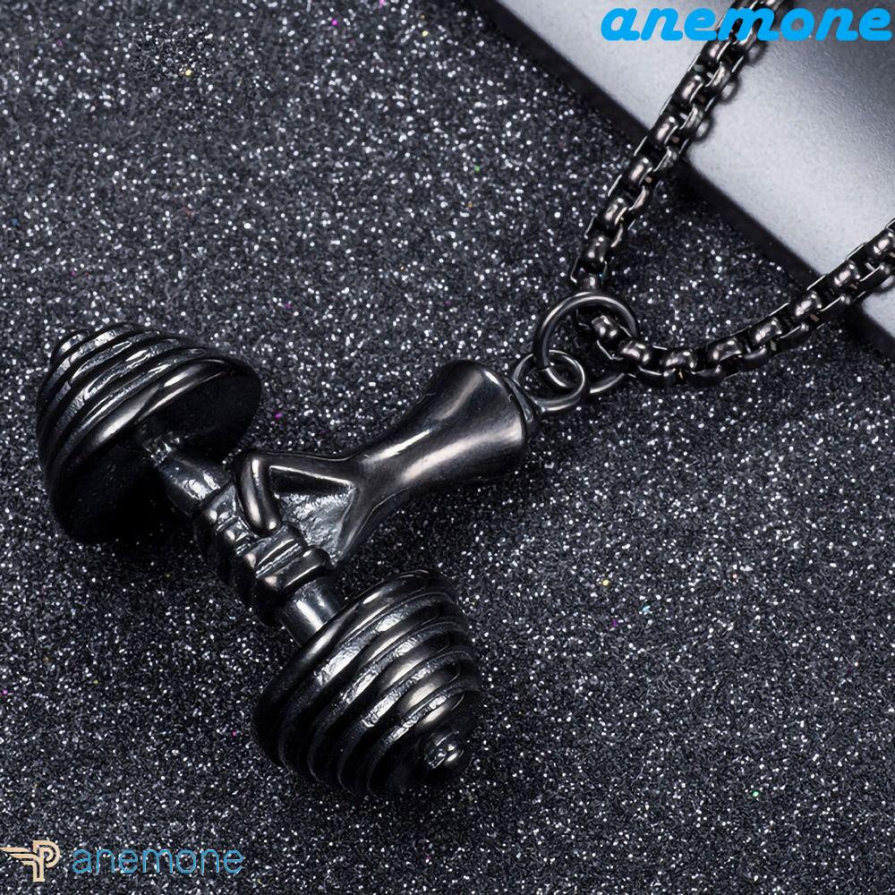 Trang Sức Nam Màu Đen ANEMONE|Mặt Dây Chuyền Hình Quả Tạ Bằng Thép Titan Phong Cách Hip Hop Vintage Cho Nam