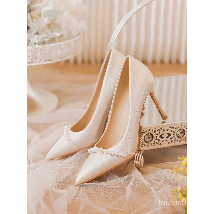 Giày Cao Gót Mũi Nhọn Chất Liệu Satin Cao Cấp Thời Trang Pháp 2023 Cho Nữ