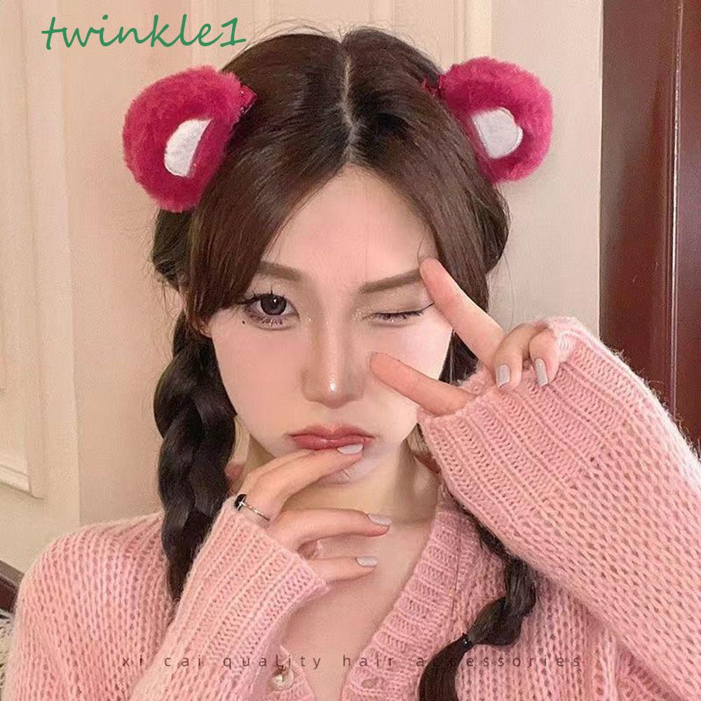 Băng đô cài tóc rửa mặt Phủ Lông Chống Trượt Hình Gấu Hồng Dễ Thương Cho Nữ