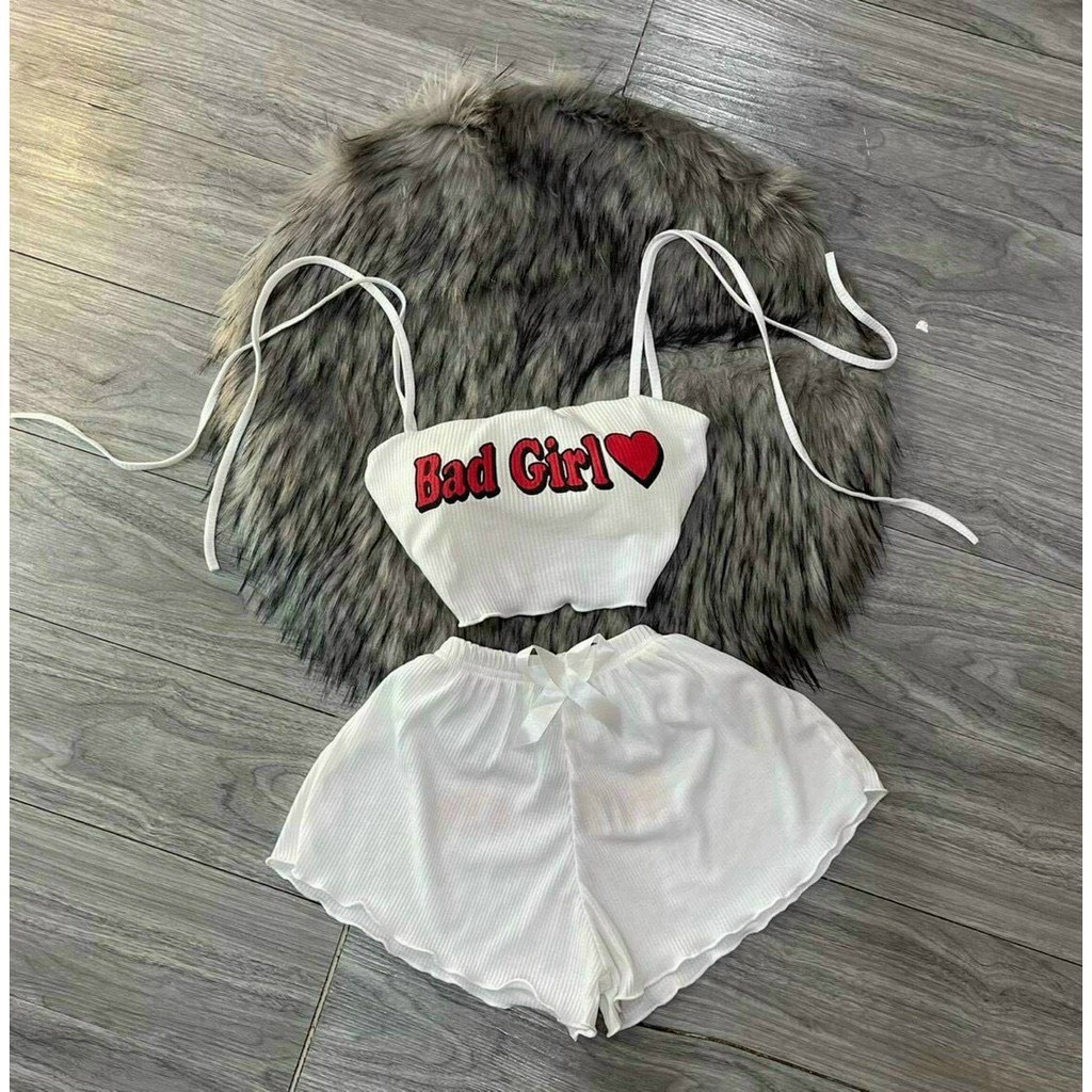 siêu xinh set bộ nữ áo cột dây vai bad girl quần đùi xinh alohashop91