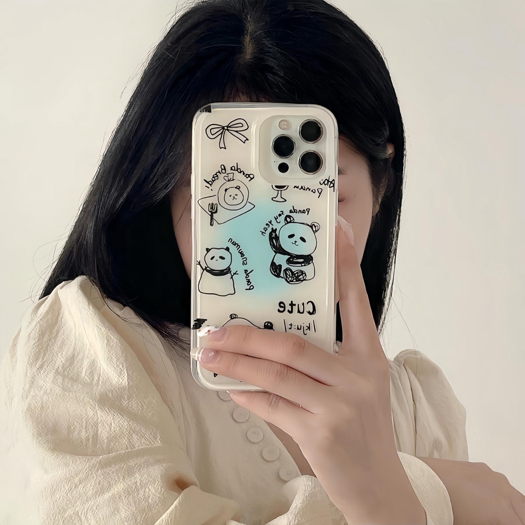 Ốp Điện Thoại TPU Silicon Mềm Trong Suốt Hình Gấu Trúc Cho iPhone11 12 13 14 Pro Max