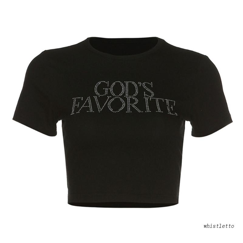 Áo Thun Lửng Ngắn Tay Đính Đá Phong Cách Trẻ Trung Dành Cho Nữ