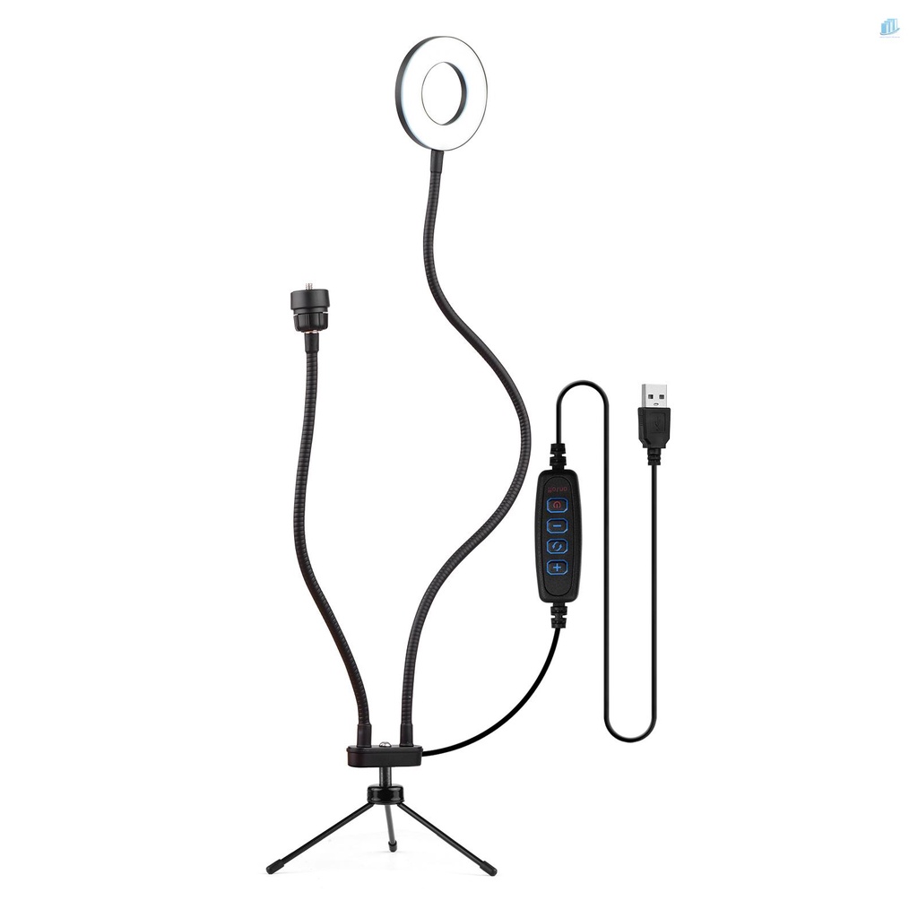 Vòng Đèn LED Andoer 3.5-inch 5W 3 Màu 3800K-6800K Có Thể Điều Chỉnh Độ Sáng Với Giá Đỡ 1 / 4 Cho Máy Ảnh Để Bàn