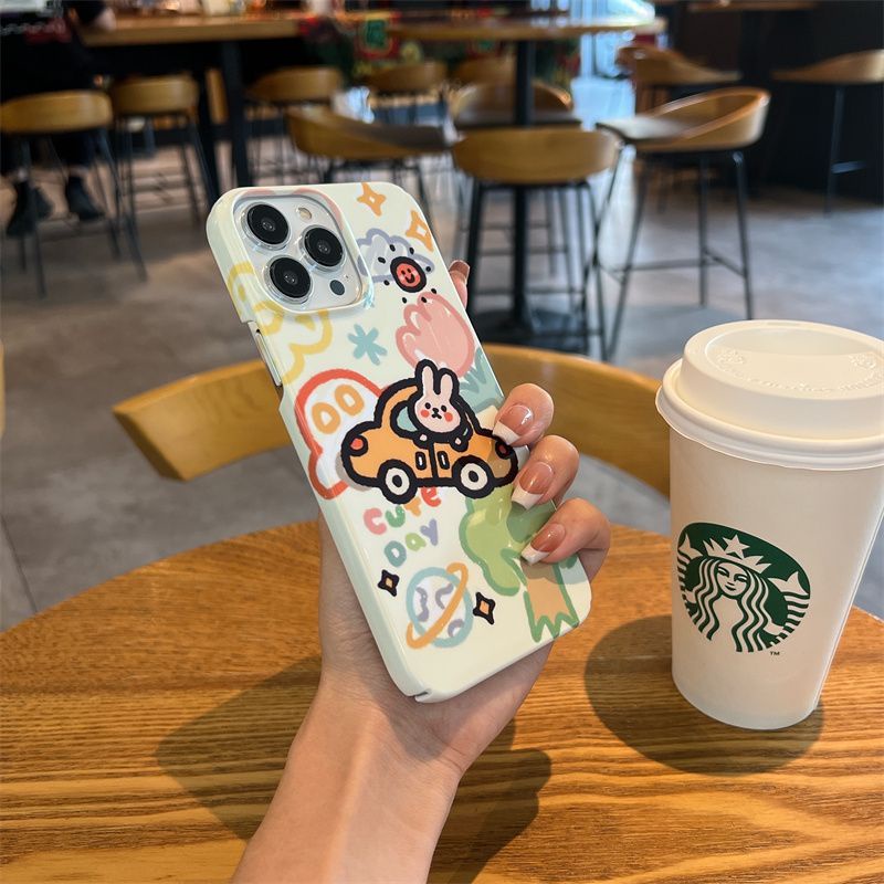 Ốp Điện Thoại Cứng Họa Tiết Cô Gái Và Chú Thỏ Dễ Thương Cho Iphone 14pro x12 / 8P11Max13