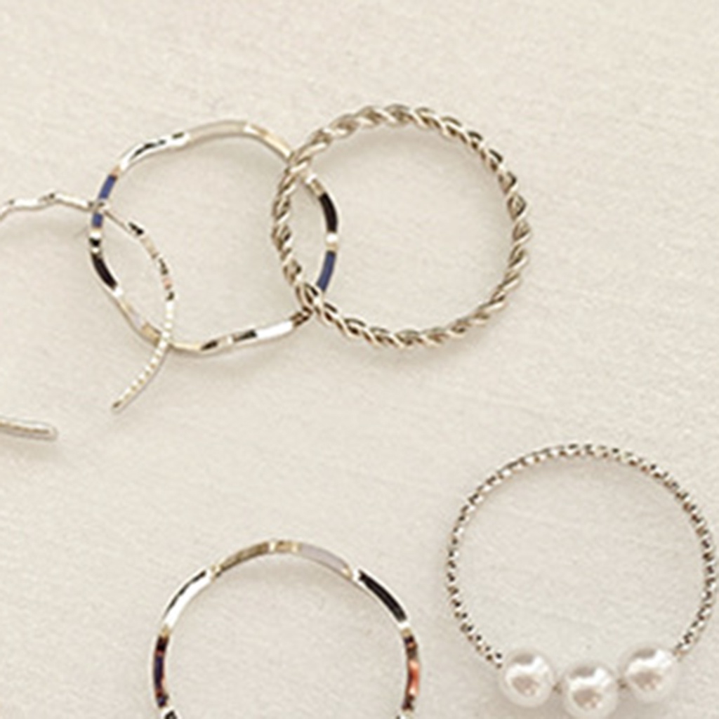 Bộ 5 Nhẫn Đính Ngọc Trai Giả Phong Cách Nhật Bản / Hàn Quốc Sang Trọng Dùng Trang Trí Tiệc Cưới