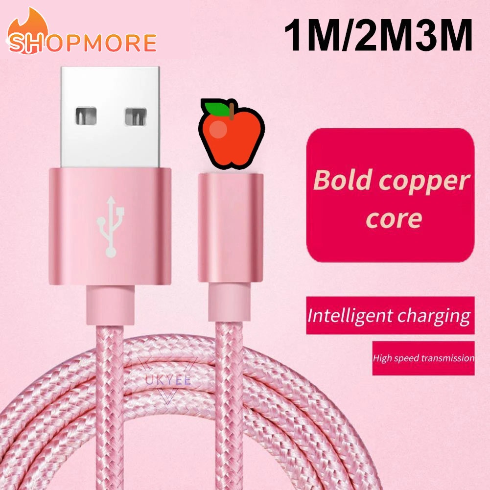 Dây Cáp Sạc USB Bện Nylon Dài 1 / 2 / 3M Cho Iphone