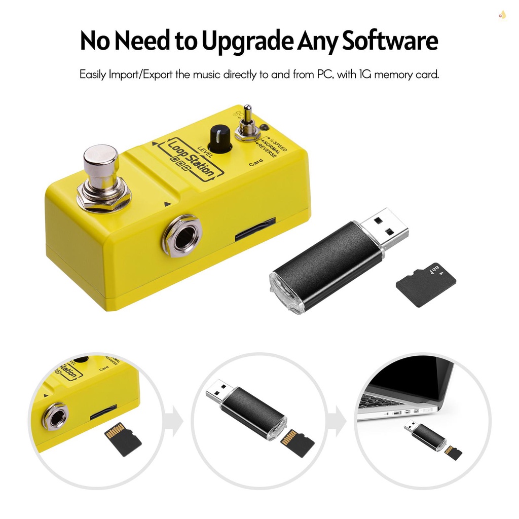 Bàn Đạp Hiệu Ứng Vòng Lặp Hoạt Hình Mini 10 Phút 3 Chế Độ Làm Việc True Bypass Bằng Kim Loại Với Thẻ Nhớ 1GB