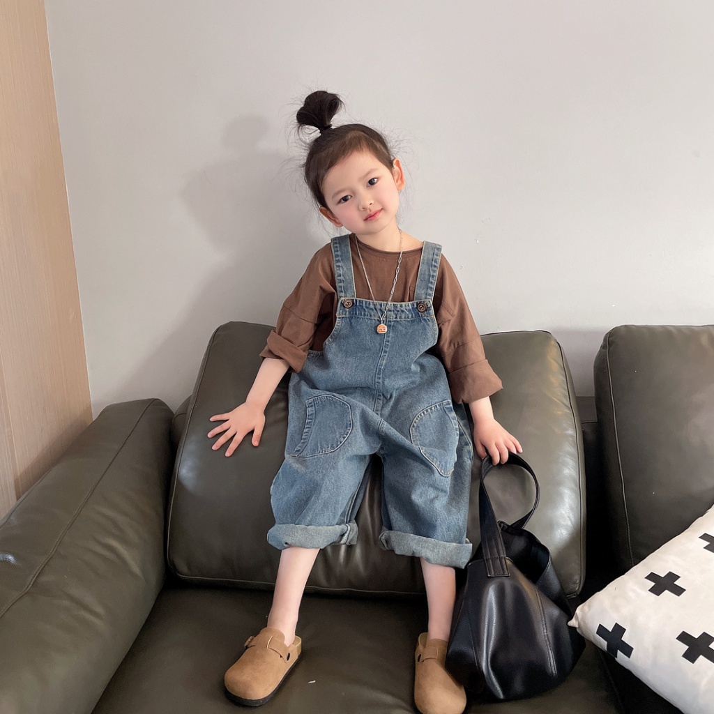 Quần Yếm Jeans Siêu Mềm Dáng Rộng Thời Trang Xuân Thu Cho Bé Gái