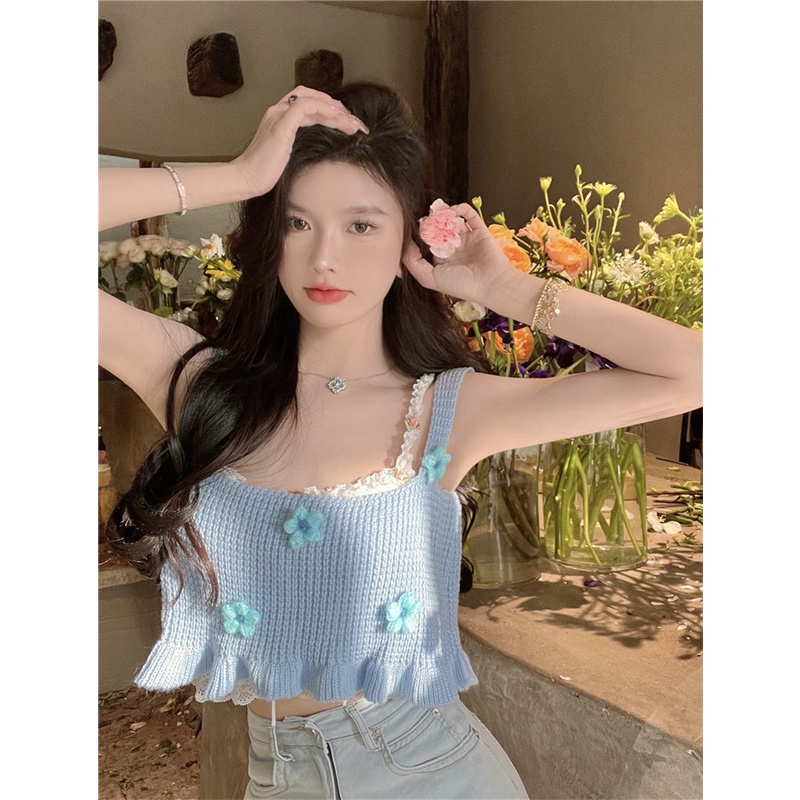 Áo Dệt Kim Hai Dây Xếp Nếp Ba Chiều Màu Trơn Họa Tiết Hoa Nhỏ Tươi Tắn Sang Trọng Dành Cho Bạn Nữ