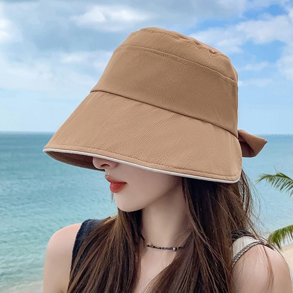 Mũ Ngư Dân Đi Biển Chống Nắng Tia UV Màu Trơn Đính Nơ Gấp Gọn Được TAYLOR1 Cho Nữ