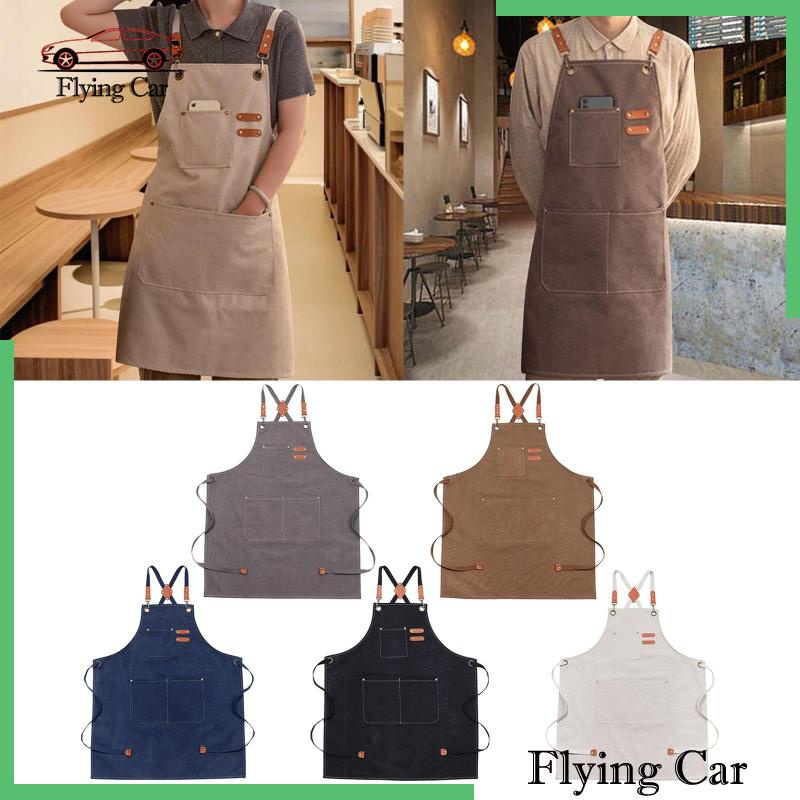 [Lzdjfmy2] Tạp Dề Vải Canvas Có Túi Sau Lưng Cho Cửa Hàng Làm Việc / Nướng Bánh