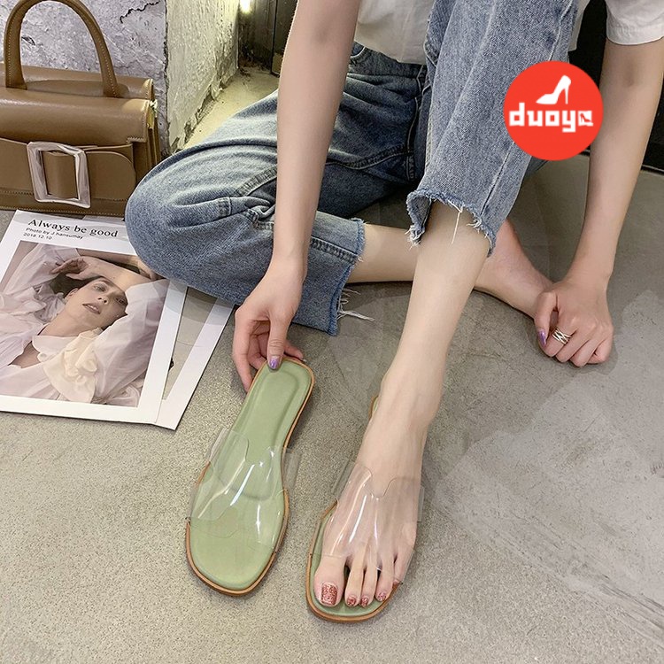 Duoya Dép Lê Quai Ngang Trong Suốt Đế Phẳng Chống Trượt Thời Trang Mùa Hè Cho Nữ