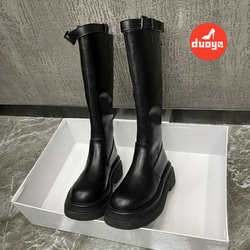 Duoya Tóc Thẳng ~ [Hàng Có Sẵn] Giày Bốt Cao Đến Đầu Gối Dày Dặn Có Khóa Cài Thời Trang Thu Đông Cao Cấp OL Chất Lượng Cao Cho Nữ
